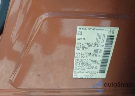 2015 Nissan Murano Sl из США, поврежденный, VIN 5N1AZ2MG2FN222365